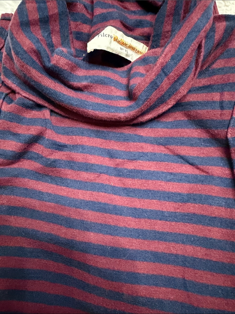 Anthropologie Pilcro Short-Sleeve Turtleneck Stripe Top in Blue & Pink